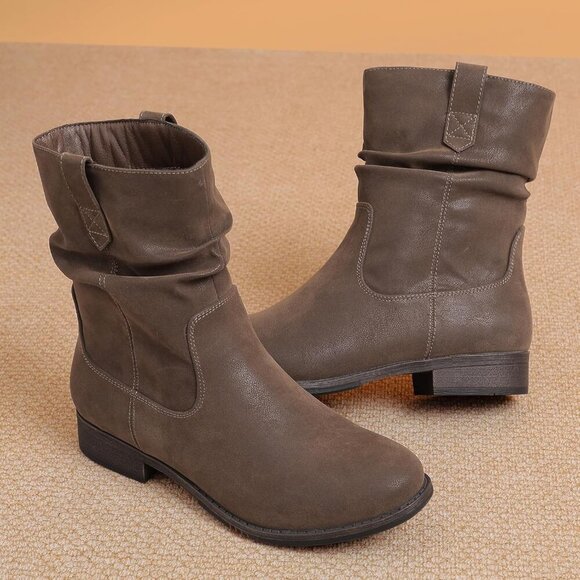 Women's Ankle Boots Faux Leather Flat Low Heel Casual Shoes for Fall Winter - Picture 5 of 6